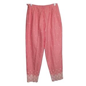 Renee Dumarr Womens Red Gingham Plaid Ankle Pants Size L Old Money Summer Preppy